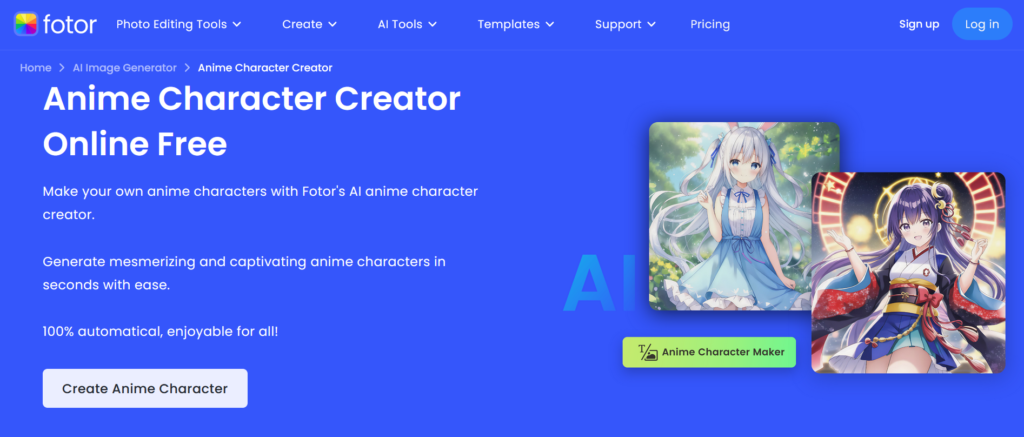 Fotor AI Anime Character Generator